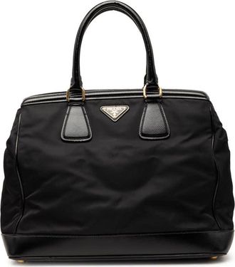Prada Pre-owned Prada Saffiano Vernice Trimmed Tessuto Parabole Tote Ladies 012646MFJJS4U76F