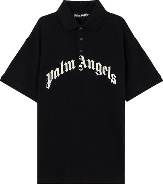 Palm Angels Black Curved Logo Polo Cotton Shirt