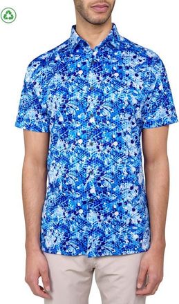 ConStruct Regular Fit Palm Splatter Print Recycled Performance Golf Button-Down Shirt in Multi at Nordstrom, Size Xxx-Large