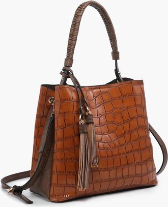 Jen & Co. Womens Olivia Crocodile Texture Hobo Bag In Chocolate Brown