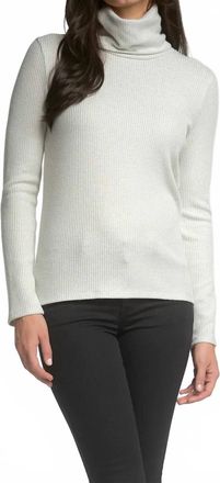 Elan Metallic Foldover Turtleneck Sweater In Silver