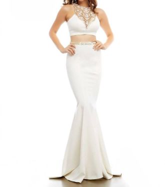 Mac Duggal Two-Piece Mermaid Gown In Ivory/gold