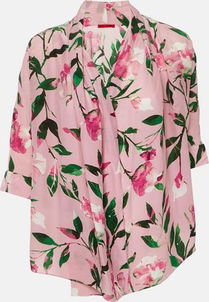 Carolina Herrera Pink Floral Print Crepe & Silk Blend Wrap Around Top