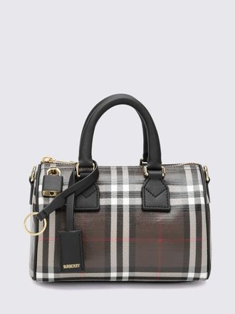 Burberry Mini Bowling Bag in Check Cotton with Double Leather Handle