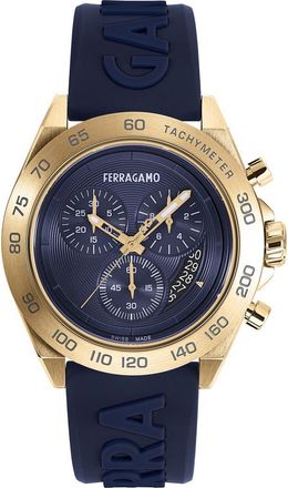 Ferragamo Chronograph Silicone Strap Watch, 43mm in Yellow Gold at Nordstrom Rack