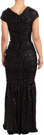 Dolce & Gabbana Womens Sequined Open-Shoulder Gown Black Polyester