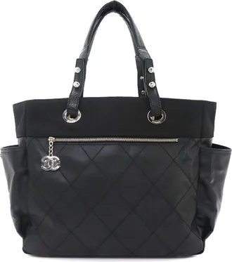 Chanel Black Nylon Pvc Handbag Pouch Tote Bag (Pre-Owned)