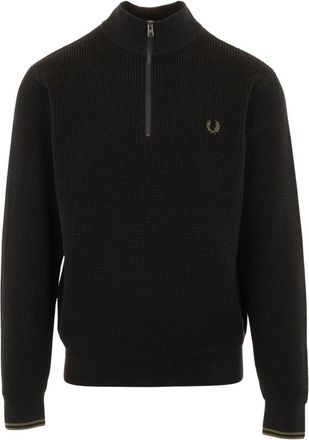 Fred Perry Waffle Stitch Half Zip Jumper - Heren - Vesten met rits - Zwart - M - Hoodies & sweatvesten