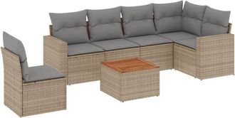 vidaXL Vidaxl - Set Sof&aacute;s De Jard&iacute;n 7 Piezas Y Cojines Rat&aacute;n Sint&eacute;tico Beige