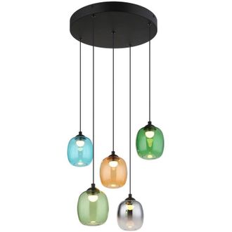 Nowa Globo Minara L&aacute;mpara De Techo Colgante Redonda Con Pantalla De Cristal Negro Mate, 5 Led, 3000 K