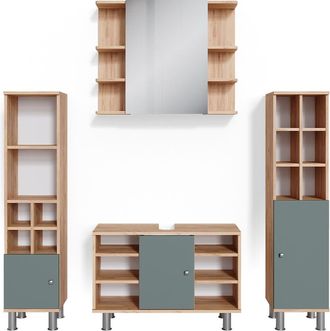 Vicco Conjunto De Muebles De Ba&ntilde;o Fynn, Verde, 4 Partes, Con Armario Alto