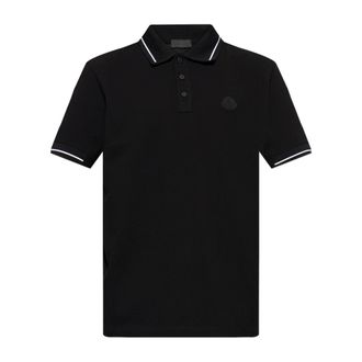 Moncler Polo Shirts, male, Black, Size: 2XL Logo Patch Cotton Polo Shirt