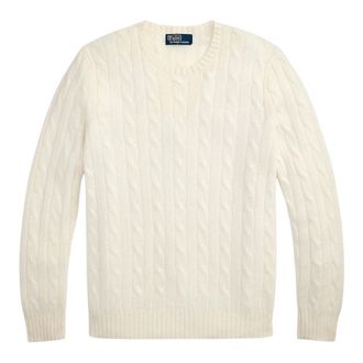 Ralph Lauren Round-neck Knitwear, male, Beige, Size: XS Iconic Cable-Knit Cashmere Sweater
