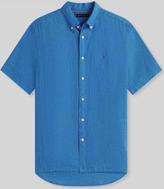 Tommy Hilfiger Regular Fit Kurzarmhemd aus reinem Leinen in Jeansblau, Gr&ouml;&szlig;e XXL