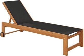 OUTSUNNY Tumbona De Madera De Acacia Tumbona De Jard&iacute;n Exterior Con Ruedas Respaldo Ajustable En 4 Niveles Carga 160 Kg Teca Y Negro