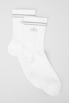 Alo | Half-Crew Performance Socks in White, Size: Medium