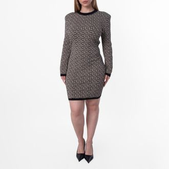 Balmain Jacquard Monogram Mini Dress, Brand Size 40 (US Size 8)