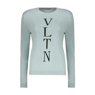 Valentino Round-neck Knitwear, female, Blue, M, Logo Jumper