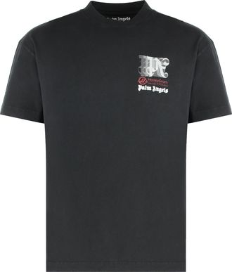 Palm Angels Mens Paxhaas Racing Club T-Shirt Black Cotton T-Shirts And Polos