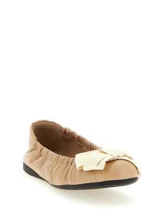 Prada Bow-Embellished Leather Ballet Flat - Beige