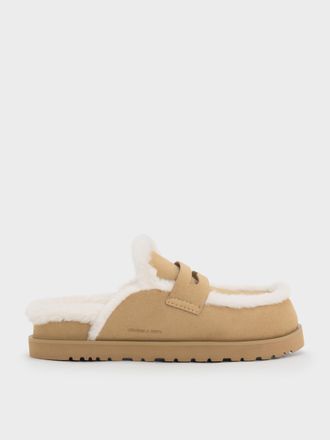 Charles & Keith Recycled-Fur Flatform Mules