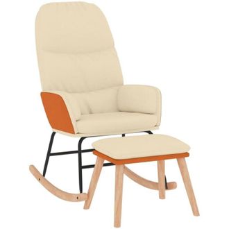 vidaXL Silla Mecedora Con Reposapi&eacute;s Tela Blanco Crema Vidaxl