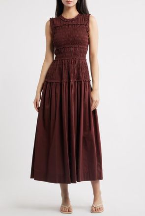 D&ocirc;en Mallory Smocked Organic Cotton Midi Dress in Dahlia at Nordstrom, Size Xx-Small