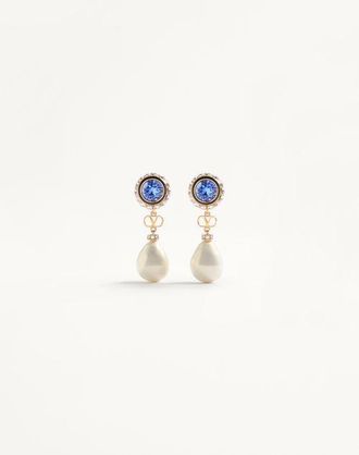 Valentino Garavani Vlogo Signature Earrings In Metal, Enamel, Pearls And Crystals Wo