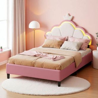 OEM Cama Lit Princesa 140x200 - Corona Luminoso - Velours Resistente - Montaje Simplificado - 2 Plazas