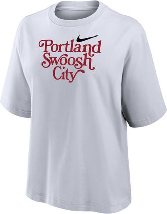 Nike Womens Swoosh Cities Portland Short-Sleeve Boxy T-Shirt in White | W11122NKPD25-WHT