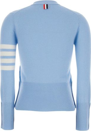 Thom Browne Womens V-Neck Cardigan Light Blue Cashmere Tops Top