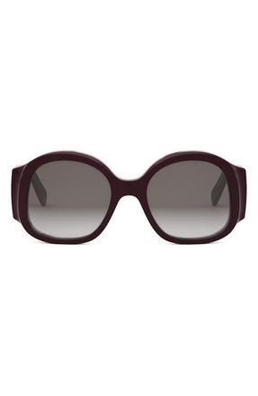 Celine Maxi Triomphe 54mm Round Sunglasses in Shiny Dark Brown /Brown at Nordstrom
