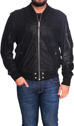 Diesel L NIKOLAI Mens Bomber Leather Jacket - Black - Size Medium