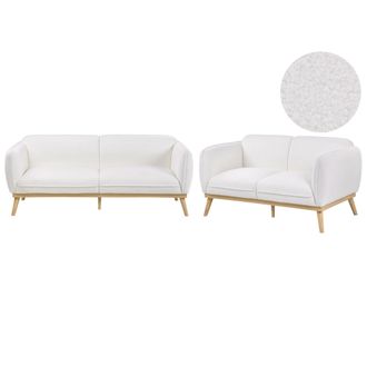 Beliani Conjunto De Sala De Estar De Estilo Escandinavo Sof&aacute;s De 2 Y 3 Plazas Con Patas C&oacute;nicas De Madera Tapizado De Boucl&eacute; Blanco Ljung