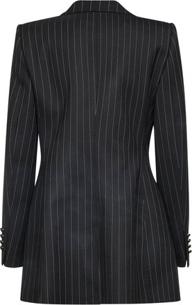 Dolce & Gabbana Womens Black Pinstriped Stretch Wool Jacket Virgin