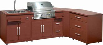 Oviala Cocina exterior de acero de 4 piezas con barbacoa de ladrillo