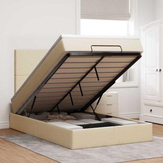 vidaXL Estructura De Cama Otomana Con Colch&oacute;n Tela Crema 120x200 Cm Vidaxl