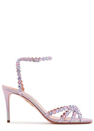 Aquazzura Aquazzura Tequila 85 Crystal-embellished Metallic Leather Sandals - Pink - 40 (IT40 / UK7)