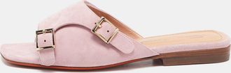 Santoni Pink Suede Double Buckle Flat Sandals