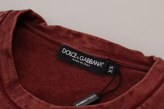 Dolce & Gabbana Maroon Printed Crewneck Tee Cotton Mens T-shirt (Pre-Owned)