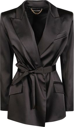 Elisabetta Franchi Structured Long Sleeve Jacket with Self-Tie Waist Detail