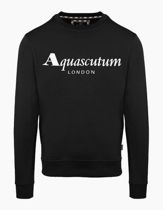 Aquascutum Mens Crew Neck Ribbed Collar Long Sleeve Sweatshirt - Black - Size: 2X large