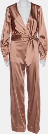 Jonathan Simkhai Jonathan Simkhai Salmon Pink Crepe Satin Wrap Crop Top & Wide Leg Track Pants Set