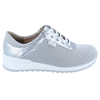 Finn Comfort Cerritos Leather Textile Womens Lace Up Shoes - White Silver - Size:UK 6.5