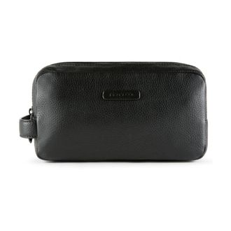 Piquadro Leather toiletry bag with two dividers - Heren - Tassen - Zwart - Maat: ONE Size Leer