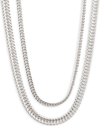 Open Edit Set of 2 Herringbone Chain Necklaces in Silver at Nordstrom