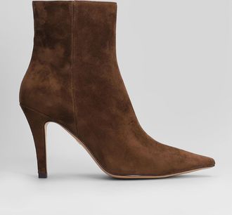 Lola Cruz High Heels Ankle Boots In Brown Suede