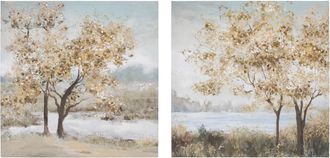 Melrose International Framed Tree Canvas Art (Set of 2) - Blue, Beige