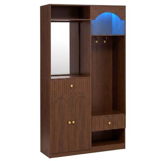 Urban Meuble Recibidor con espejo y led efecto nogal