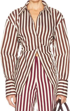 Simon Miller Loch Poplin Button Up Top In Choco Brown / Cream